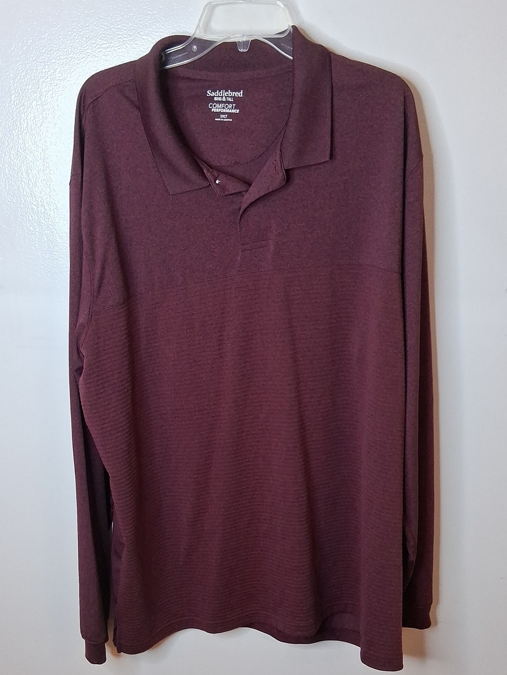 Saddlebred Men's Size 2XLT Long-Sleeve Polo in Deep Burgundy. Casual